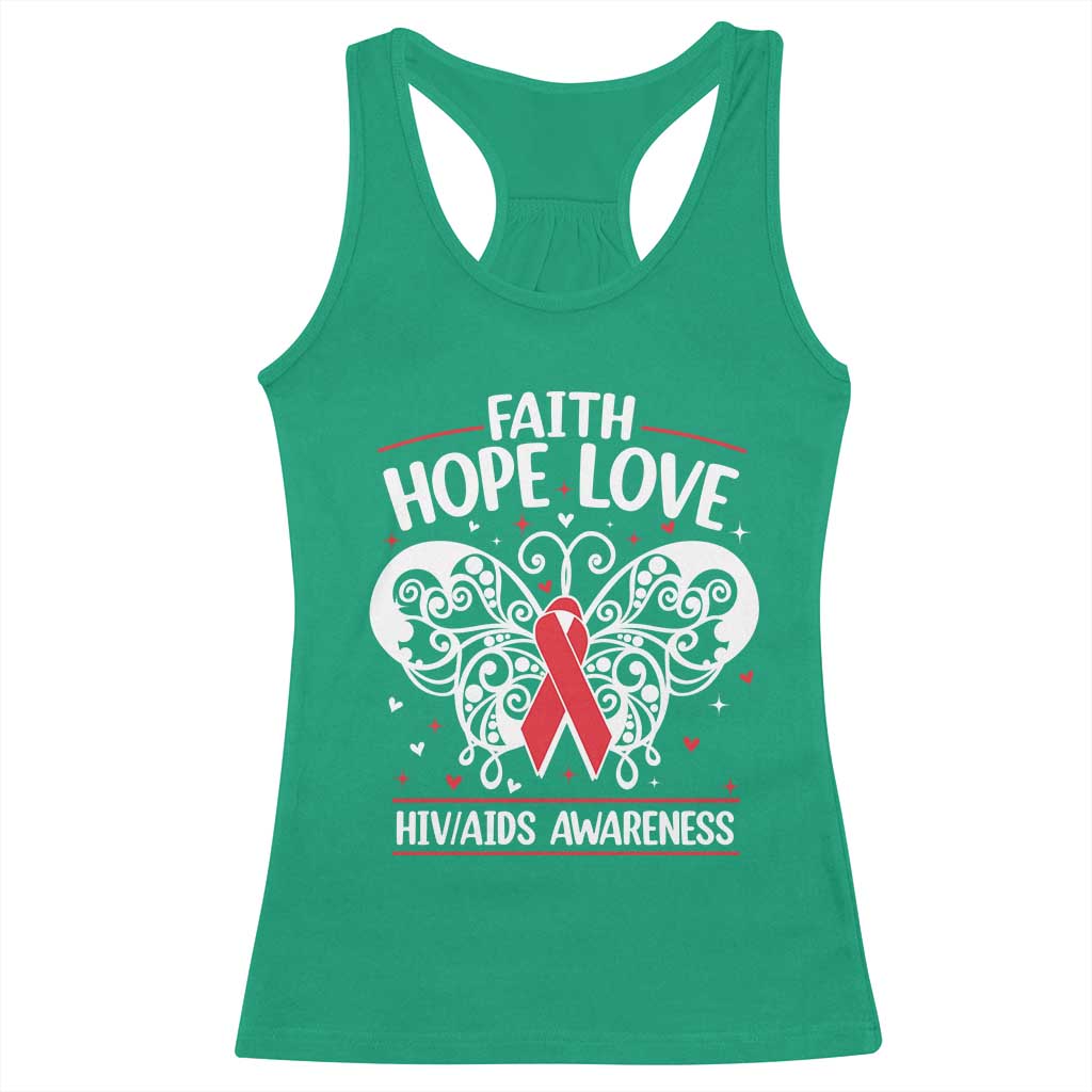 Red Ribbon Faith Hope Love Racerback Tank Top World AIDS Day Gift - Wonder Print Shop