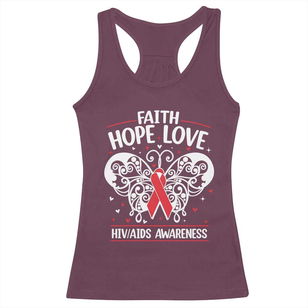 Red Ribbon Faith Hope Love Racerback Tank Top World AIDS Day Gift - Wonder Print Shop