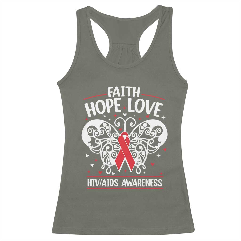 Red Ribbon Faith Hope Love Racerback Tank Top World AIDS Day Gift - Wonder Print Shop
