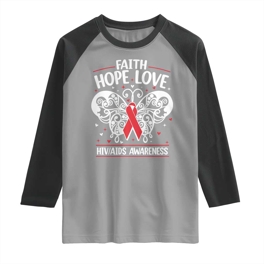 Red Ribbon Faith Hope Love Raglan Shirt World AIDS Day Gift - Wonder Print Shop