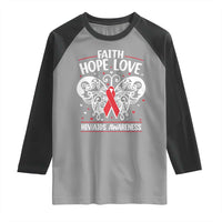 Red Ribbon Faith Hope Love Raglan Shirt World AIDS Day Gift - Wonder Print Shop