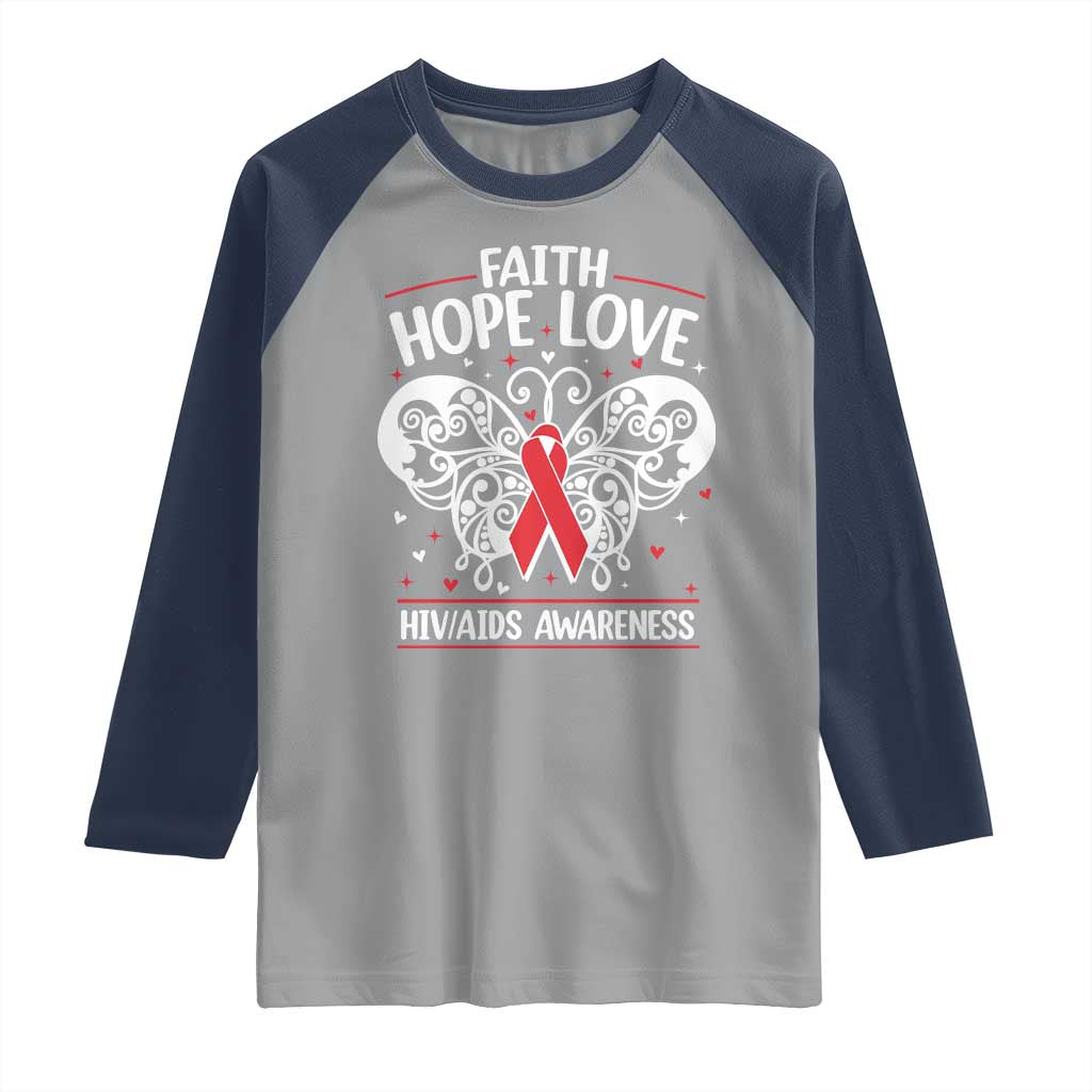 Red Ribbon Faith Hope Love Raglan Shirt World AIDS Day Gift - Wonder Print Shop