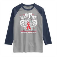 Red Ribbon Faith Hope Love Raglan Shirt World AIDS Day Gift - Wonder Print Shop