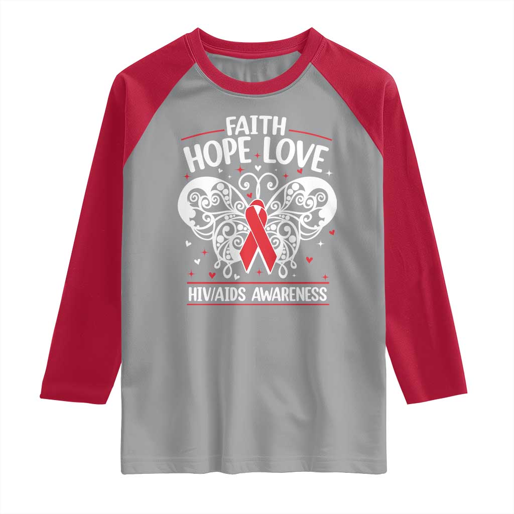 Red Ribbon Faith Hope Love Raglan Shirt World AIDS Day Gift - Wonder Print Shop