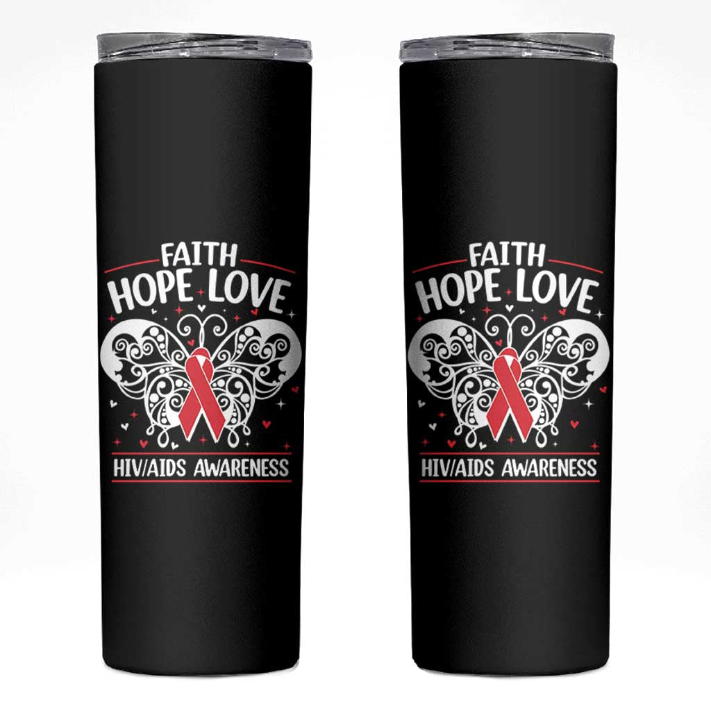 Red Ribbon Faith Hope Love Skinny Tumbler World AIDS Day Gift - Wonder Print Shop
