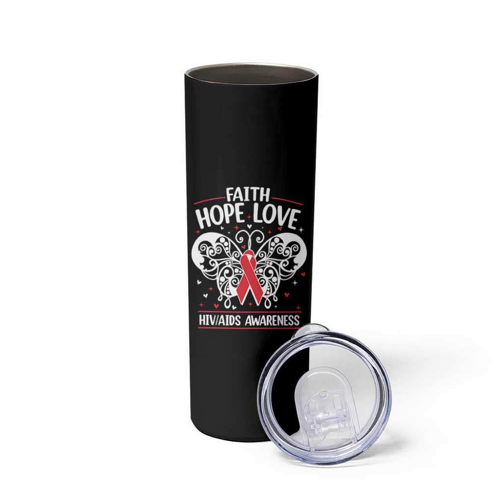 Red Ribbon Faith Hope Love Skinny Tumbler World AIDS Day Gift - Wonder Print Shop