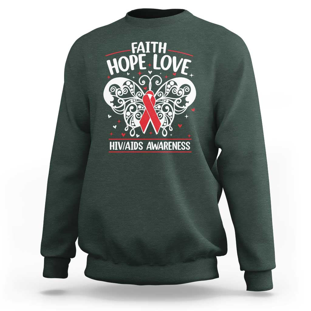 Red Ribbon Faith Hope Love Sweatshirt World AIDS Day Gift - Wonder Print Shop