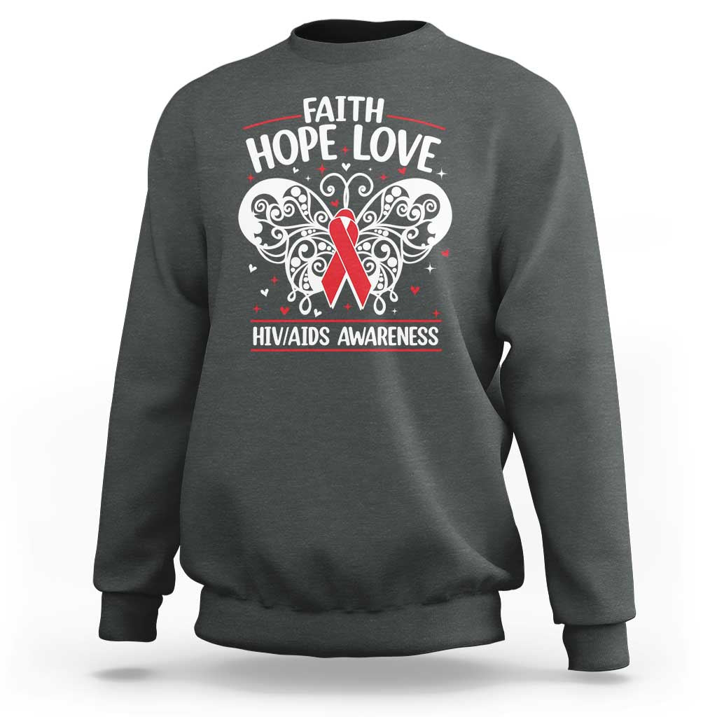 Red Ribbon Faith Hope Love Sweatshirt World AIDS Day Gift - Wonder Print Shop
