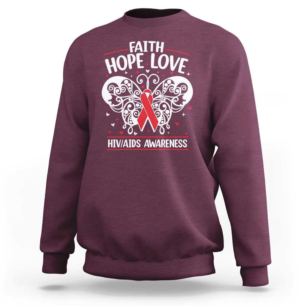 Red Ribbon Faith Hope Love Sweatshirt World AIDS Day Gift - Wonder Print Shop