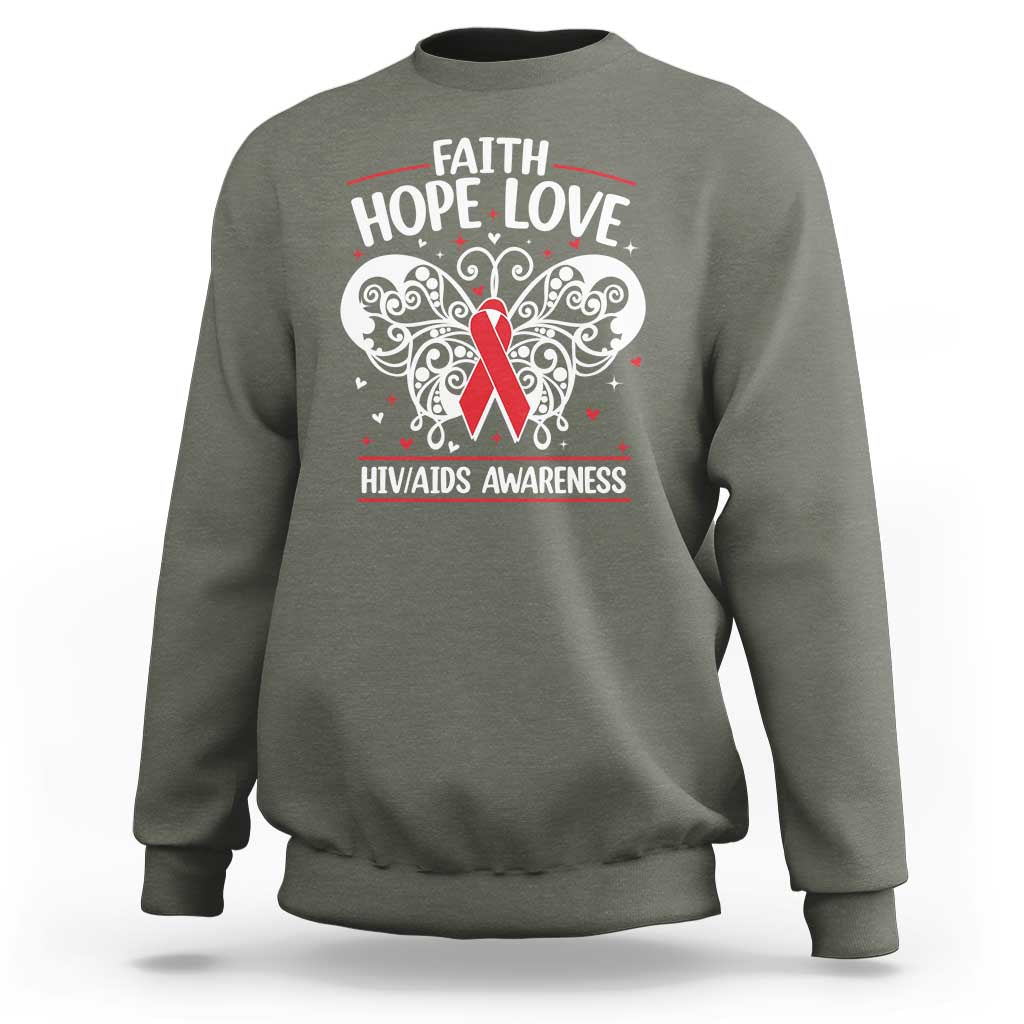 Red Ribbon Faith Hope Love Sweatshirt World AIDS Day Gift - Wonder Print Shop