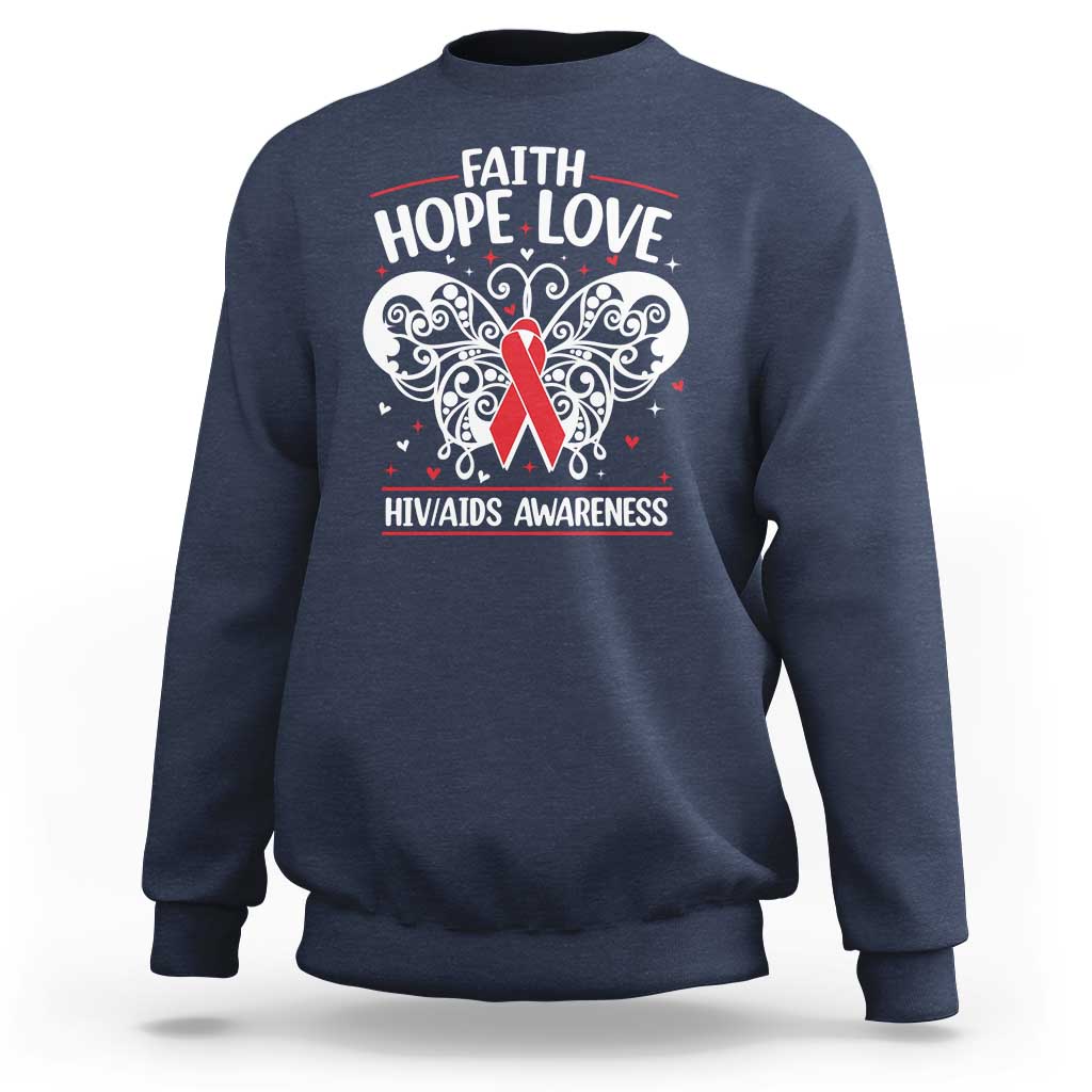 Red Ribbon Faith Hope Love Sweatshirt World AIDS Day Gift - Wonder Print Shop