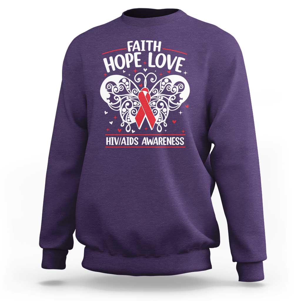 Red Ribbon Faith Hope Love Sweatshirt World AIDS Day Gift - Wonder Print Shop