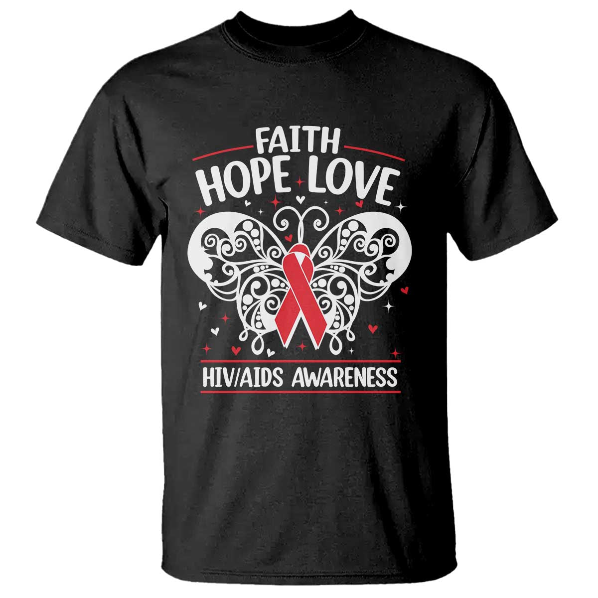 Red Ribbon Faith Hope Love T Shirt World AIDS Day Gift - Wonder Print Shop