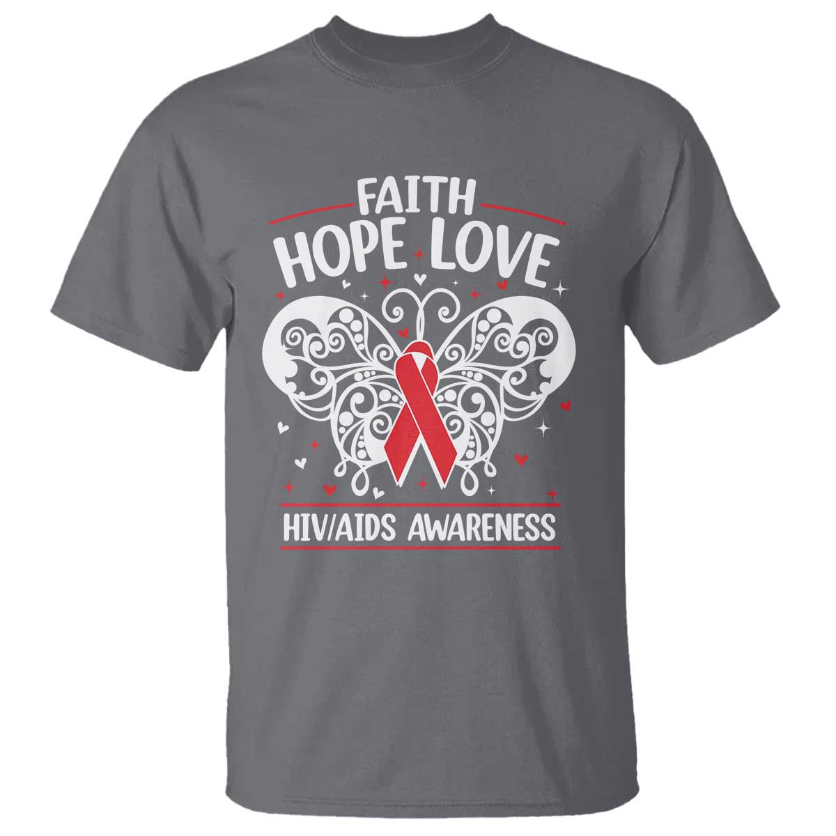 Red Ribbon Faith Hope Love T Shirt World AIDS Day Gift - Wonder Print Shop