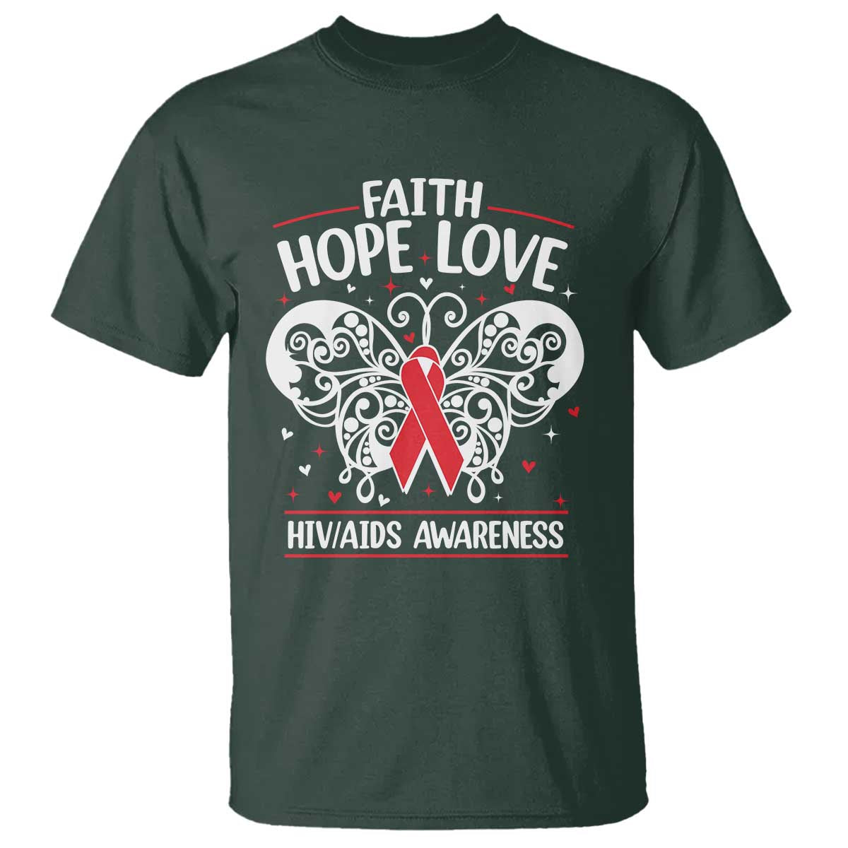 Red Ribbon Faith Hope Love T Shirt World AIDS Day Gift - Wonder Print Shop