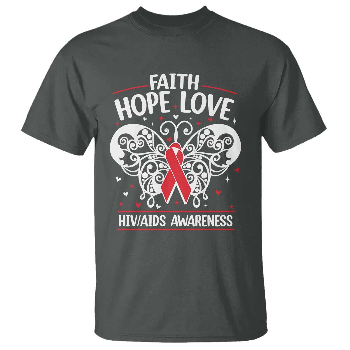 Red Ribbon Faith Hope Love T Shirt World AIDS Day Gift - Wonder Print Shop