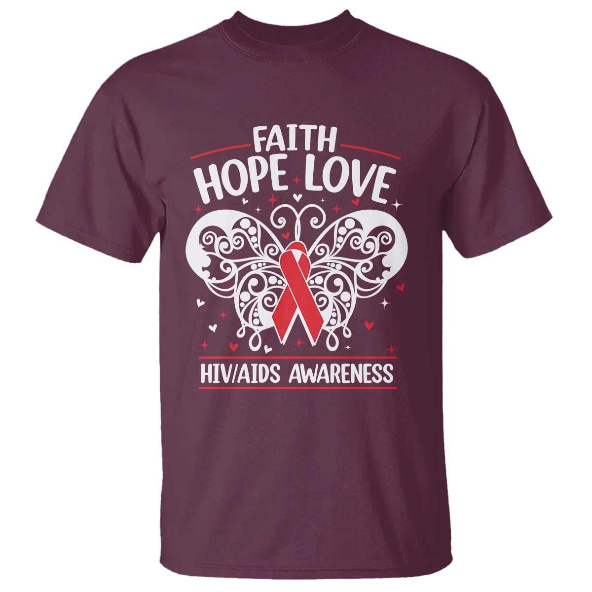 Red Ribbon Faith Hope Love T Shirt World AIDS Day Gift - Wonder Print Shop