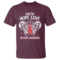 Red Ribbon Faith Hope Love T Shirt World AIDS Day Gift - Wonder Print Shop