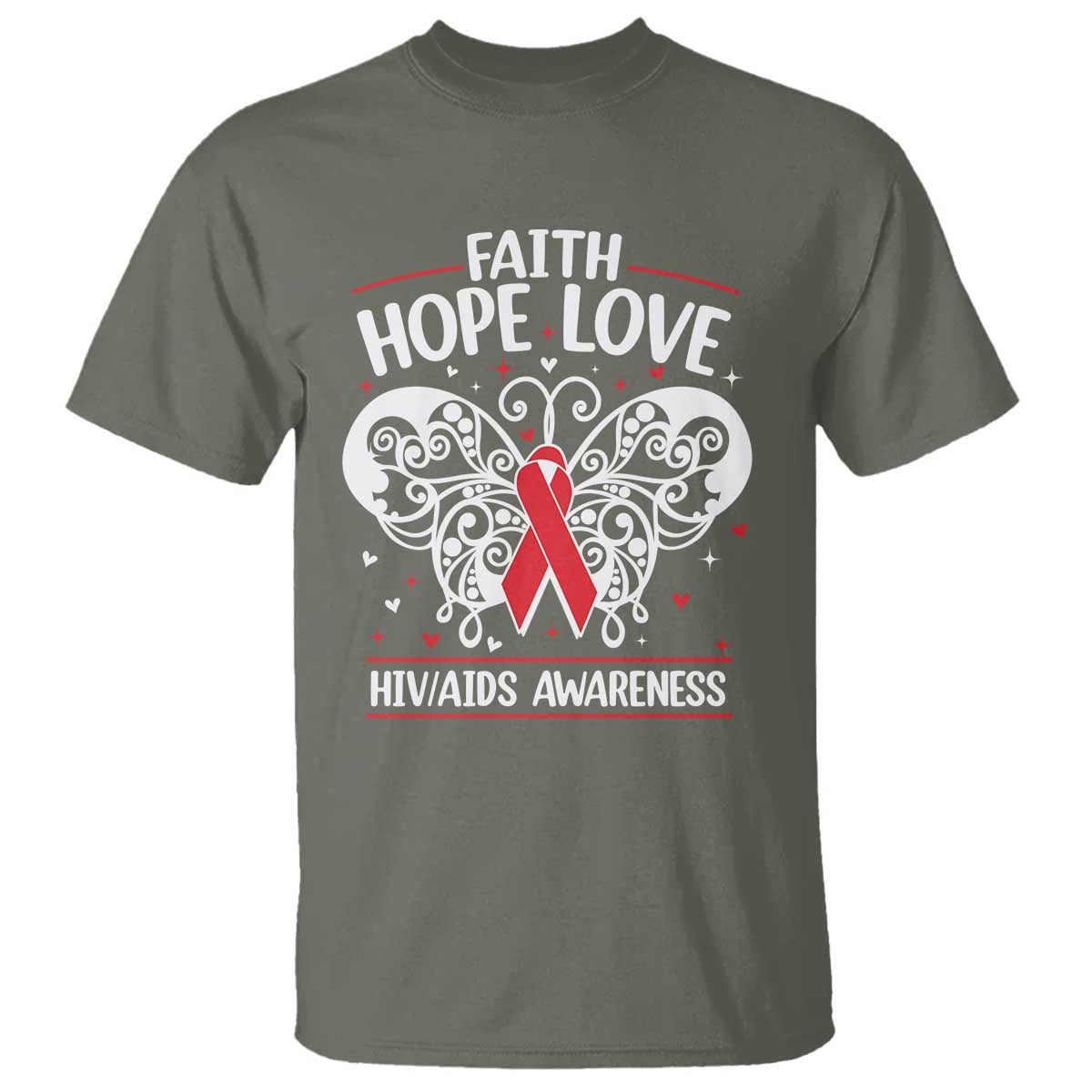 Red Ribbon Faith Hope Love T Shirt World AIDS Day Gift - Wonder Print Shop