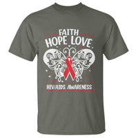 Red Ribbon Faith Hope Love T Shirt World AIDS Day Gift - Wonder Print Shop