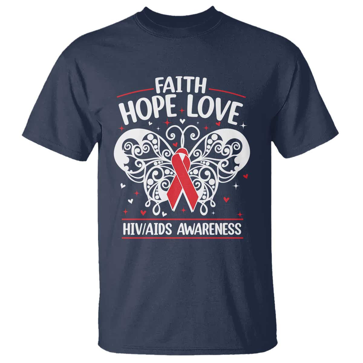 Red Ribbon Faith Hope Love T Shirt World AIDS Day Gift - Wonder Print Shop