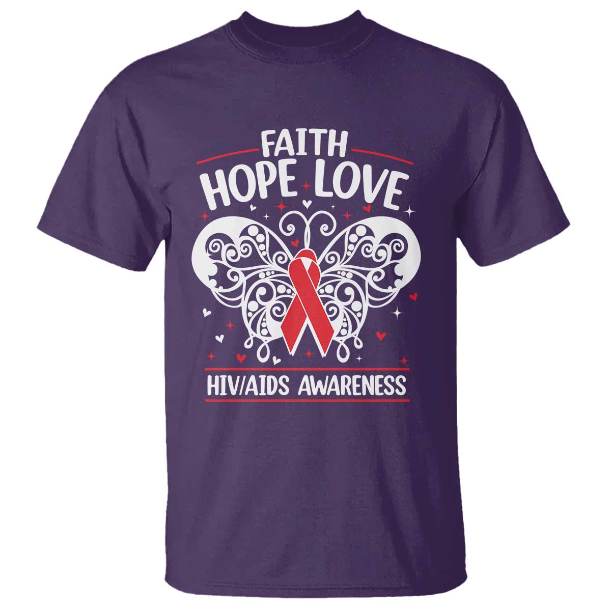 Red Ribbon Faith Hope Love T Shirt World AIDS Day Gift - Wonder Print Shop