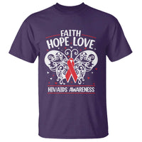 Red Ribbon Faith Hope Love T Shirt World AIDS Day Gift - Wonder Print Shop