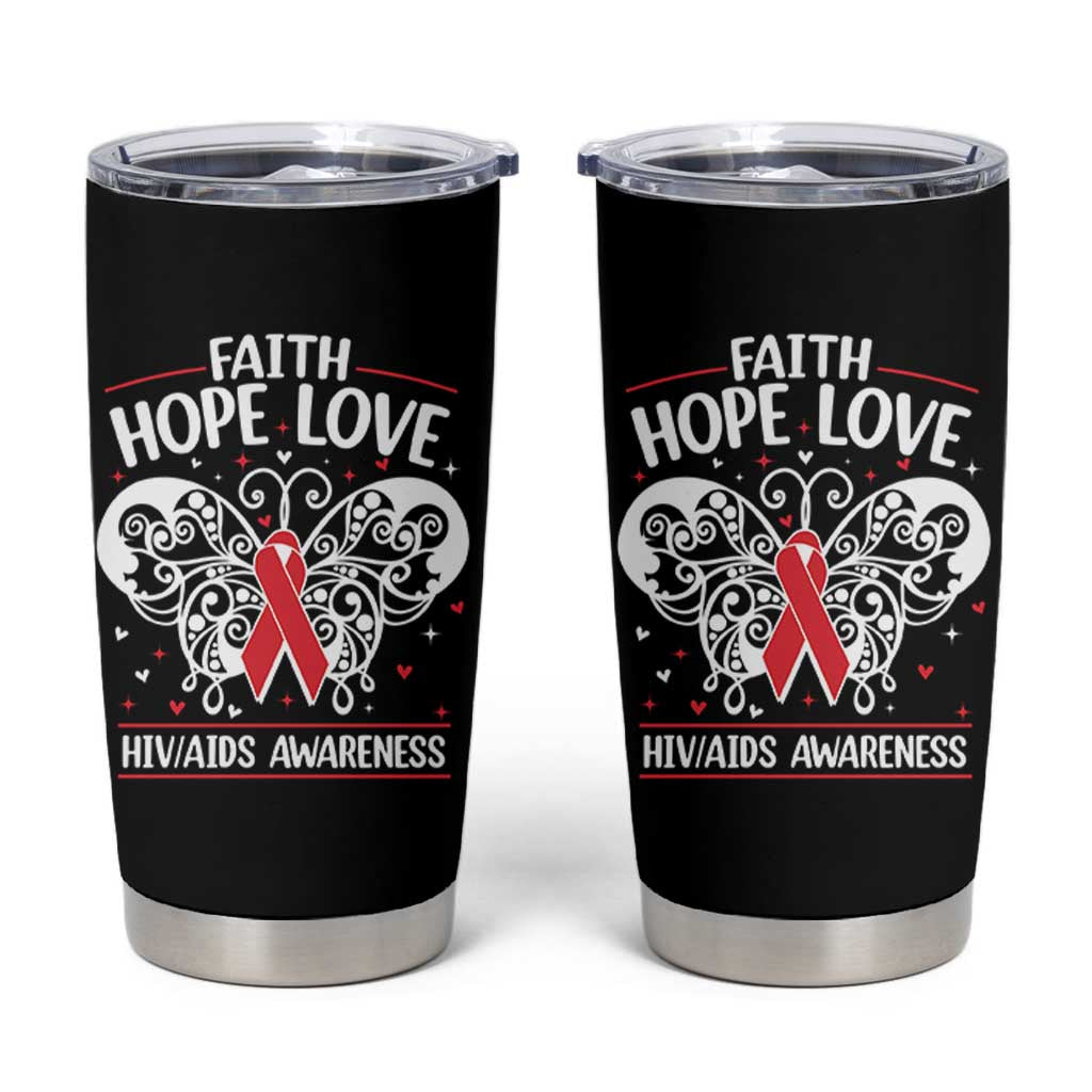 Red Ribbon Faith Hope Love Tumbler Cup World AIDS Day Gift - Wonder Print Shop