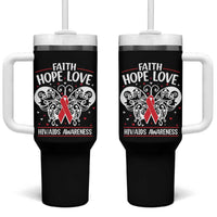 Red Ribbon Faith Hope Love Tumbler With Handle World AIDS Day Gift - Wonder Print Shop