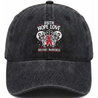 Red Ribbon Faith Hope Love Washed Cotton Baseball Cap World AIDS Day Gift