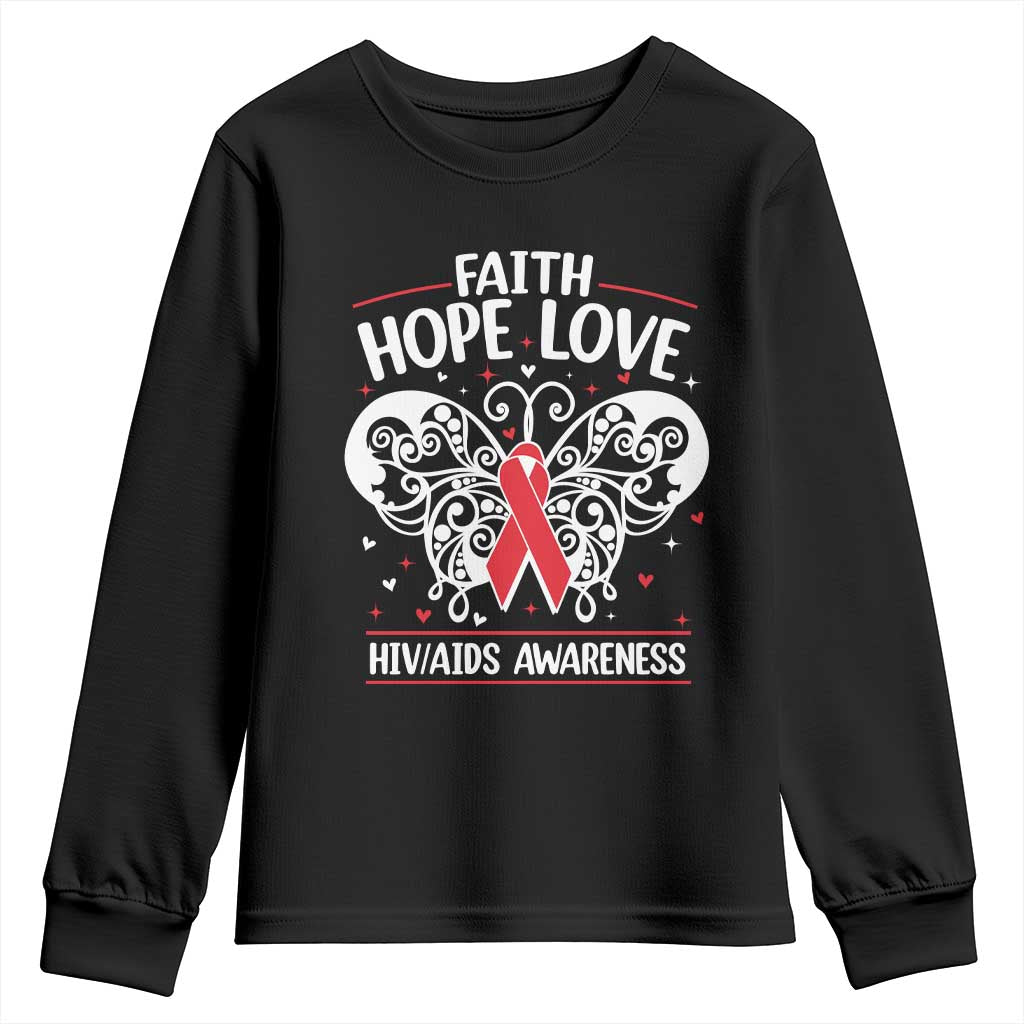 Red Ribbon Faith Hope Love Youth Sweatshirt World AIDS Day Gift - Wonder Print Shop