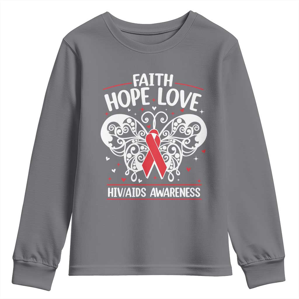 Red Ribbon Faith Hope Love Youth Sweatshirt World AIDS Day Gift - Wonder Print Shop