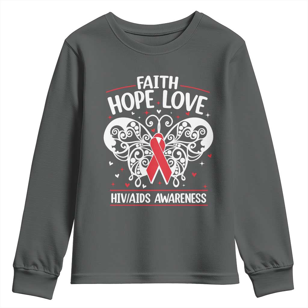 Red Ribbon Faith Hope Love Youth Sweatshirt World AIDS Day Gift - Wonder Print Shop