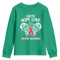 Red Ribbon Faith Hope Love Youth Sweatshirt World AIDS Day Gift - Wonder Print Shop