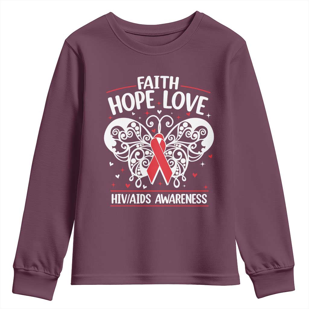 Red Ribbon Faith Hope Love Youth Sweatshirt World AIDS Day Gift - Wonder Print Shop