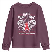 Red Ribbon Faith Hope Love Youth Sweatshirt World AIDS Day Gift - Wonder Print Shop