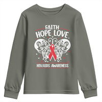 Red Ribbon Faith Hope Love Youth Sweatshirt World AIDS Day Gift - Wonder Print Shop