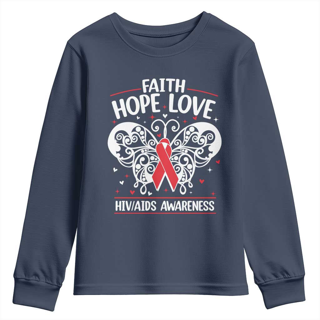 Red Ribbon Faith Hope Love Youth Sweatshirt World AIDS Day Gift - Wonder Print Shop