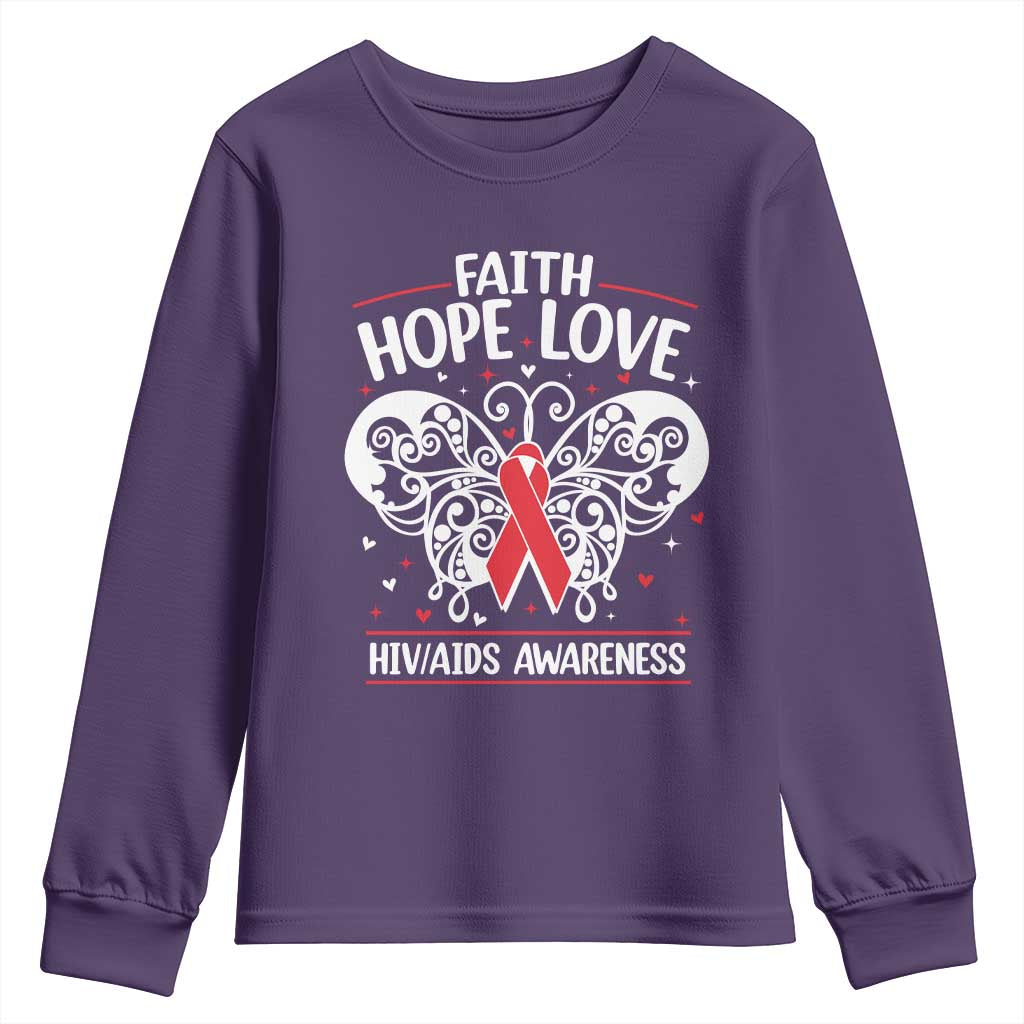 Red Ribbon Faith Hope Love Youth Sweatshirt World AIDS Day Gift - Wonder Print Shop