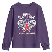 Red Ribbon Faith Hope Love Youth Sweatshirt World AIDS Day Gift - Wonder Print Shop