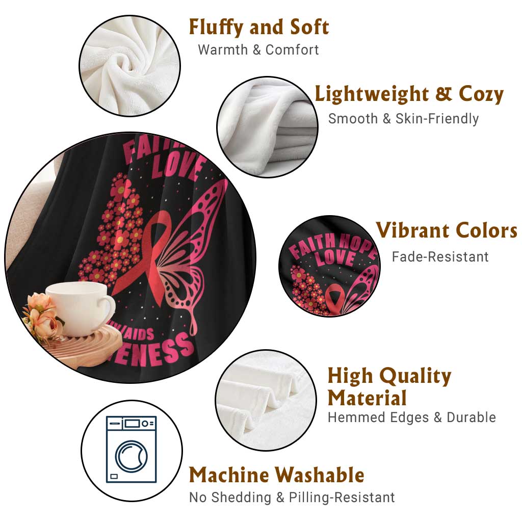 Faith Hope Love HIV Butterfly Throw Blanket Awareness Month Gift - Wonder Print Shop