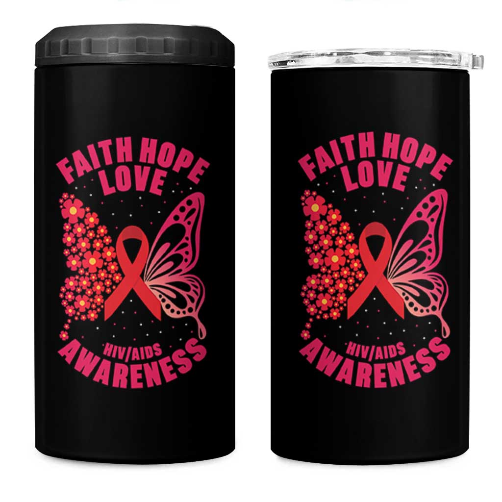 Faith Hope Love HIV Butterfly 4 in 1 Can Cooler Tumbler Awareness Month Gift - Wonder Print Shop
