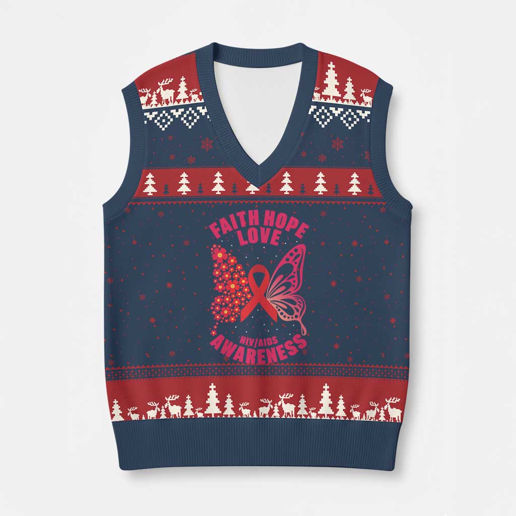 Faith Hope Love HIV Butterfly V-Neck Knit Sweater Vest Awareness Month Gift - Wonder Print Shop