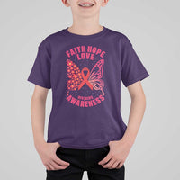 Faith Hope Love HIV Butterfly T Shirt For Kid Awareness Month Gift - Wonder Print Shop