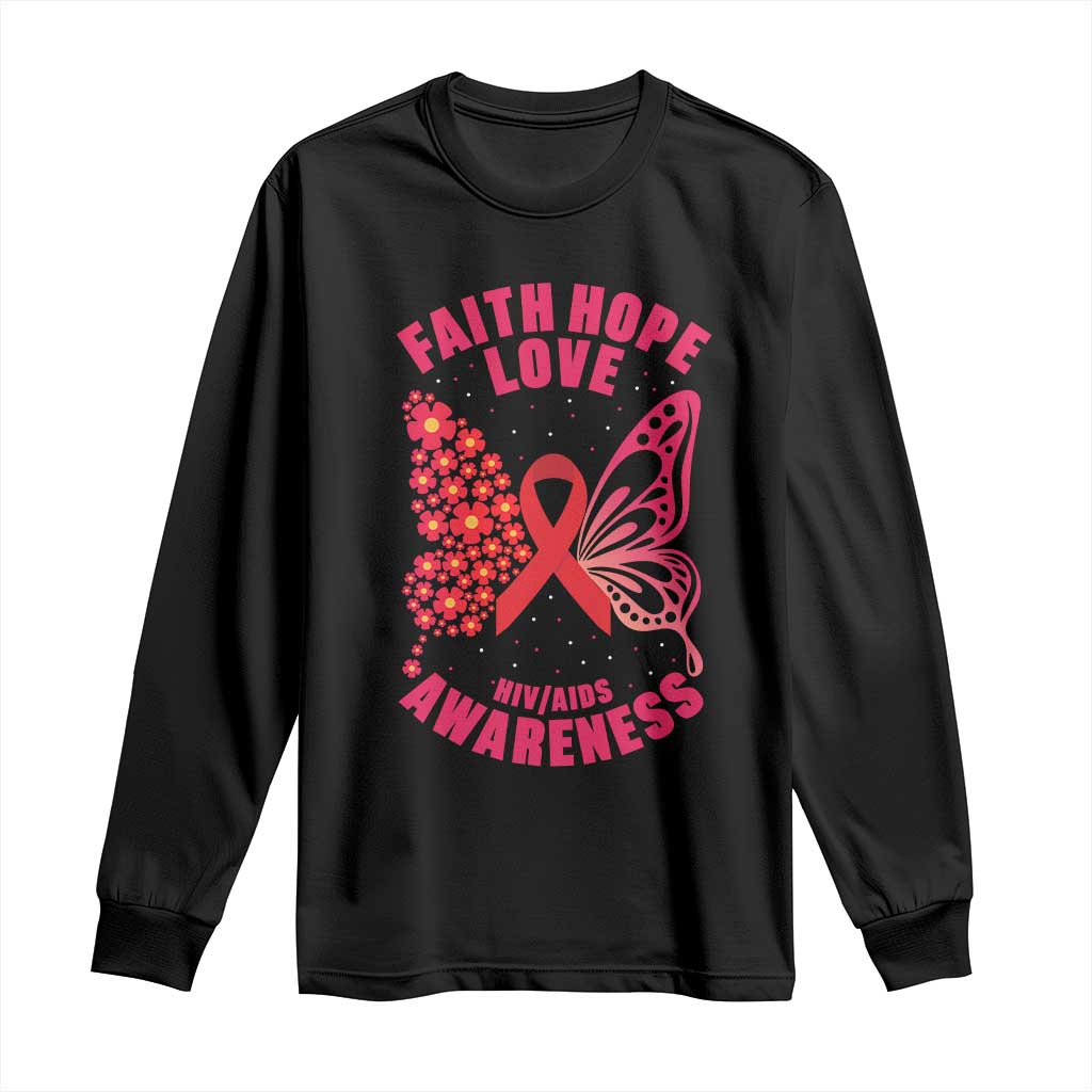 Faith Hope Love HIV Butterfly Long Sleeve Shirt Awareness Month Gift - Wonder Print Shop