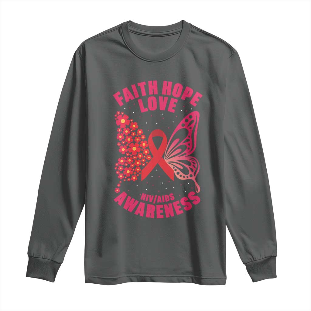 Faith Hope Love HIV Butterfly Long Sleeve Shirt Awareness Month Gift - Wonder Print Shop