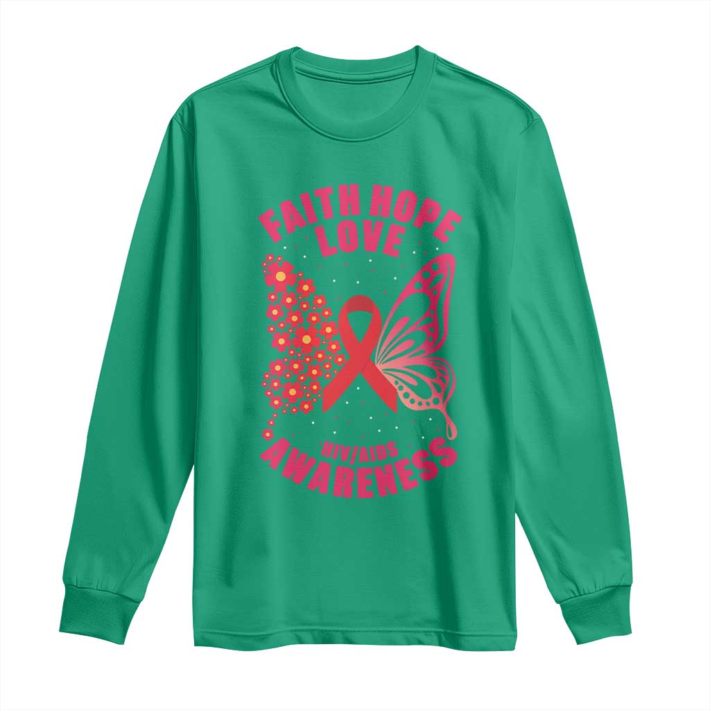 Faith Hope Love HIV Butterfly Long Sleeve Shirt Awareness Month Gift - Wonder Print Shop