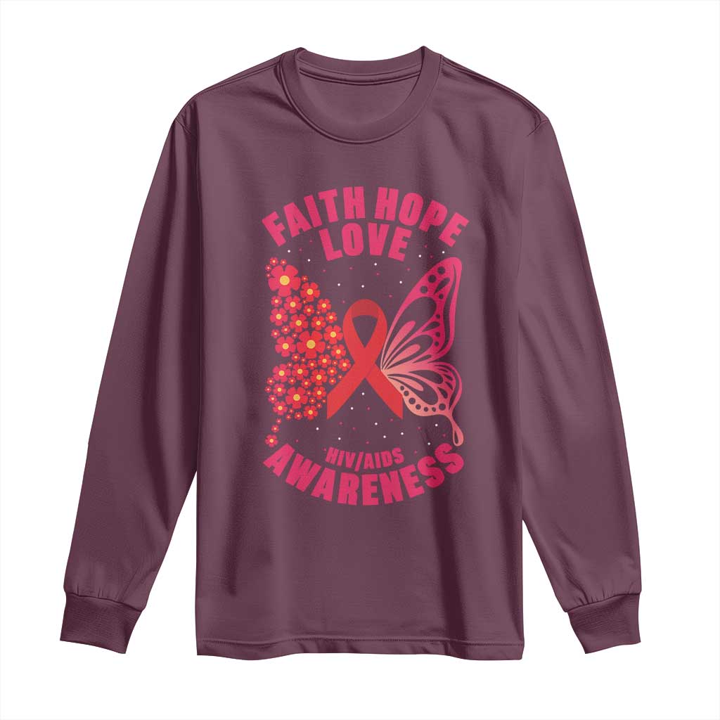 Faith Hope Love HIV Butterfly Long Sleeve Shirt Awareness Month Gift - Wonder Print Shop