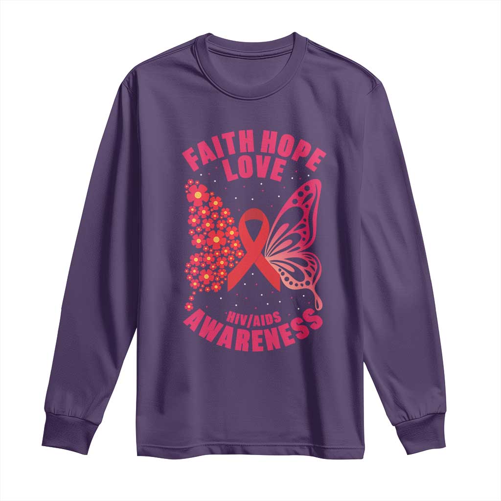 Faith Hope Love HIV Butterfly Long Sleeve Shirt Awareness Month Gift - Wonder Print Shop