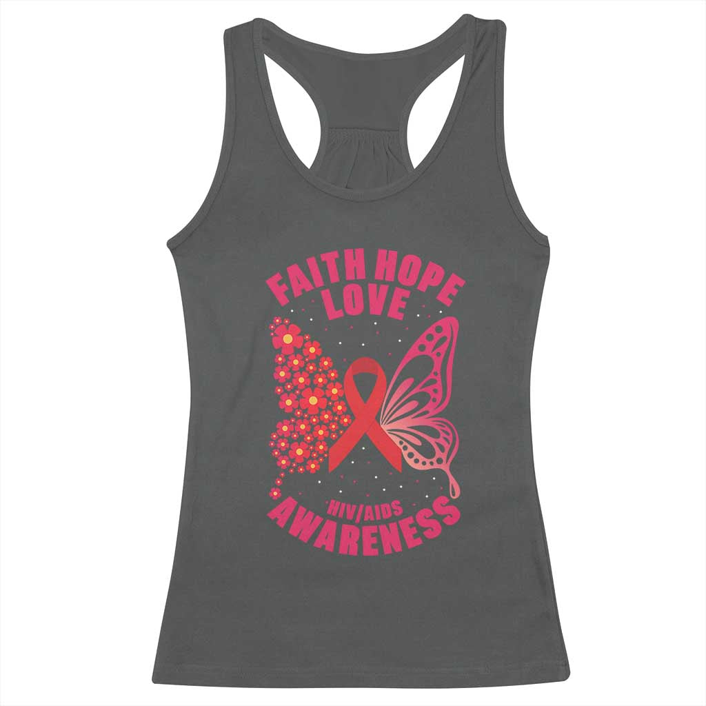 Faith Hope Love HIV Butterfly Racerback Tank Top Awareness Month Gift - Wonder Print Shop